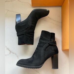 Tod's Box & Dust Bag Black Suede Heeled Ankle Boots SUPERKID US 6.5